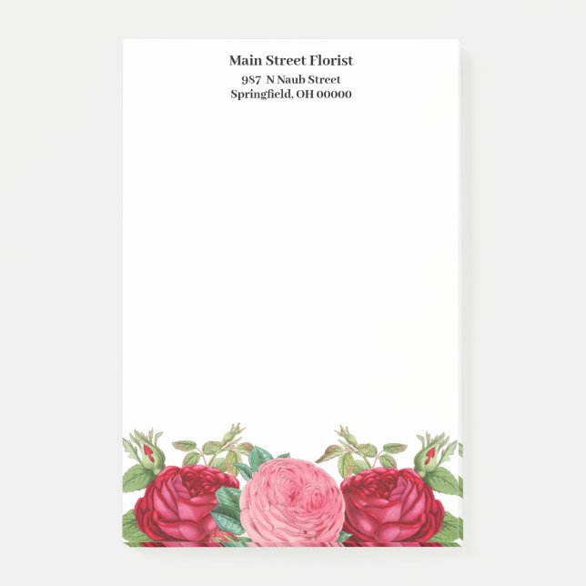 Bloco De Notas Rosas Vermelhas Rosa Florais (Frente)