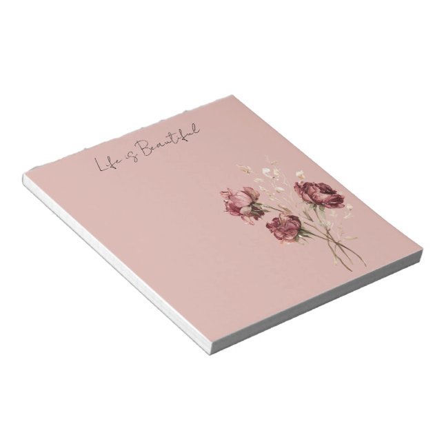 Bloco De Notas Rosas Vermelhas Rosadas Floral (Inclinado)