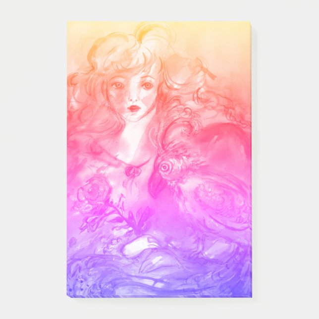 Bloco De Notas ROSINA /Young Girl com Rosa e papagaio (Frente)