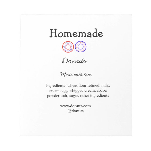 Bloco De Notas Rosquinhas caseiras feitas com amor adicionar text (Frente)