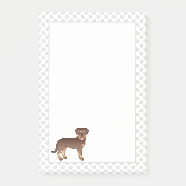 Bloco De Notas Rottweiler Vermelho e Marrom Cachorro de Desenho A (Frente)