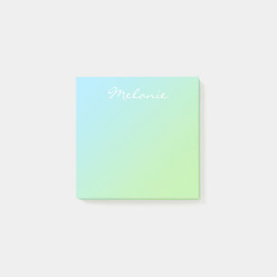 Bloco De Notas Rótulo Moderno em Script com Ombre Azul Verde Aqua