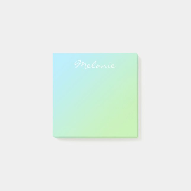 Bloco De Notas Rótulo Moderno em Script com Ombre Azul Verde Aqua (Frente)