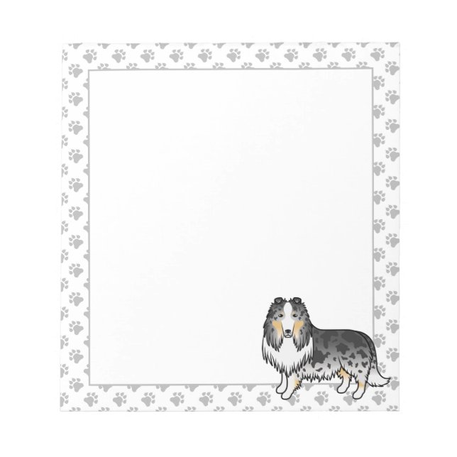 Bloco De Notas Rough Collie Blue Merle Fofo Desenho Animado Cacho (Frente)