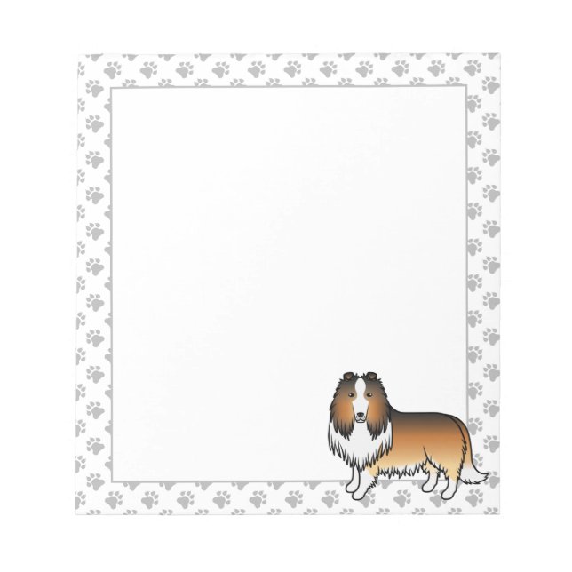 Bloco De Notas Rough Collie de Pelo Preto Fofo Cartoon e Patinhas (Frente)