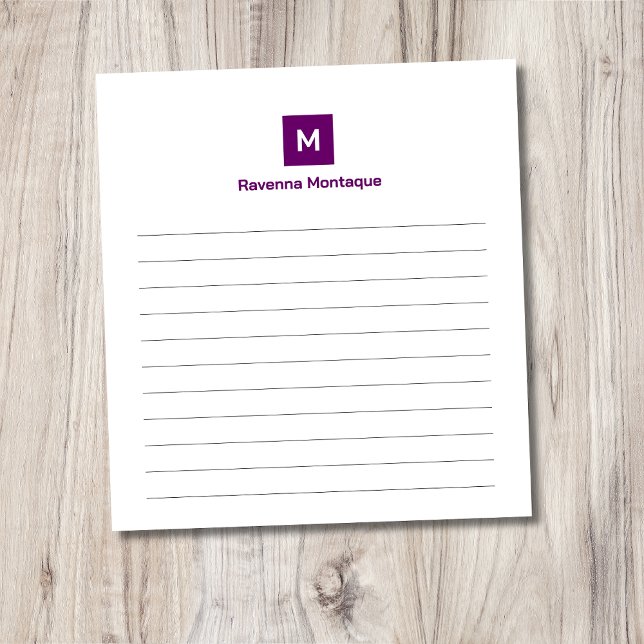Bloco De Notas Roxo Ameixa Moderno Linhas Chic Tendência Monogram (Criador carregado)