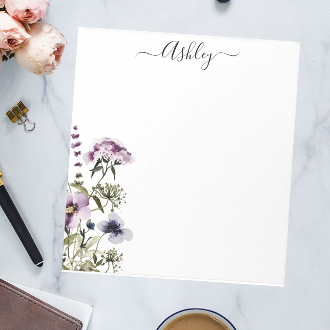 Bloco De Notas Roxo Buquê de flor selvagem Floral (In situ)