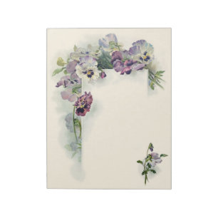 Bloco de notas roxo dos pansies do vintage