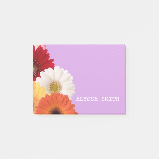 Bloco De Notas Roxo Personalizado com flores margaridas (Frente)