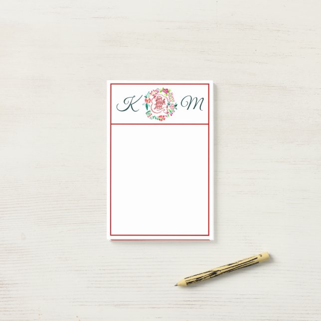 Bloco De Notas Rriso ao vivo, amor floral Monogrammed (Na mesa)