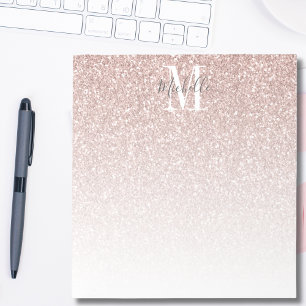 Bloco De Notas Rubor Rosa Dourado Feminino com Brilho Monograma N