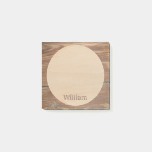 Bloco De Notas Rustic Brown Wood Nome Personalizado Modern Round 