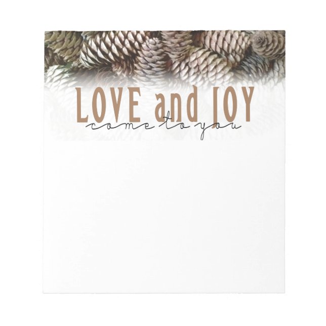 Bloco De Notas Rustic Holiday Love and Joy Pine Cone (Frente)
