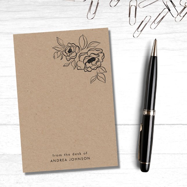 Bloco De Notas Rustic Kraft Rosa Floral Da Mesa De Nome (Criador carregado)
