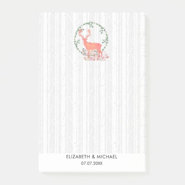 Bloco De Notas Rustic Reindeer Boho Watercolor Casamento (Frente)
