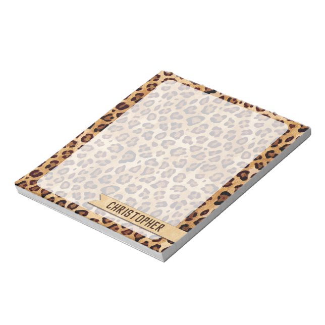 Bloco De Notas Rustic Texture Leopard Print Add Name (Invertido)