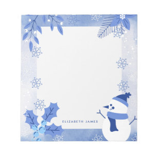 Bloco De Notas Rustic Watercolor Snowman Winter Custom