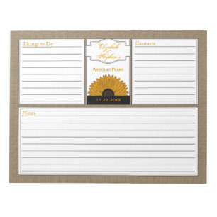 Bloco De Notas Rústica Country Burlap Sunflower Planner