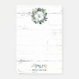 Bloco De Notas Rústico Aquarela Laurel Wreath Monograma Nome 4x6