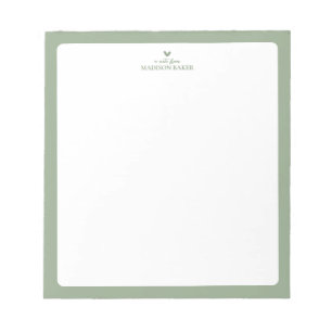 Bloco De Notas Sage Green Simple Heart Personalized Notepad