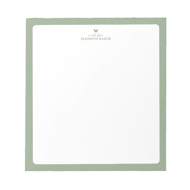 Bloco De Notas Sage Green | Simple Heart Personalized Notepad (Frente)