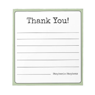 Bloco De Notas Sage Verde Retro Obrigado Seu Nome Enfileirado