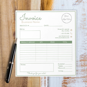 Bloco De Notas Sage verde simples com fatura de logotipo para peq