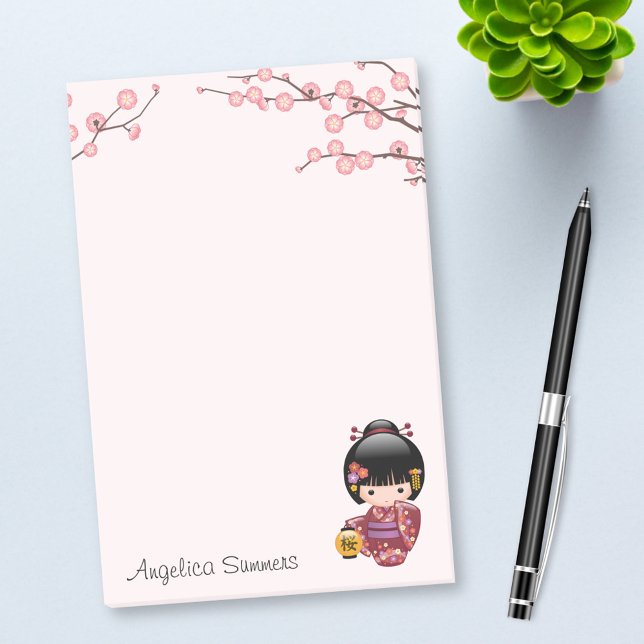 Bloco De Notas Sakura Kokeshi Doll Cute Geisha Girl Rosa (Criador carregado)