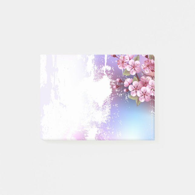 Bloco De Notas Sakura rosa no fundo da pintura (Frente)