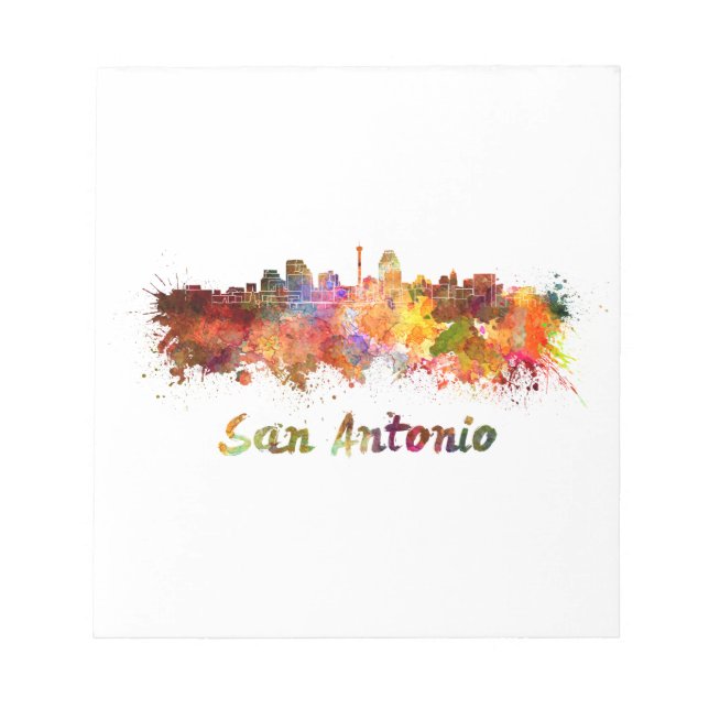 Bloco De Notas San Antonio skyline in watercolor (Frente)
