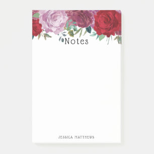 Bloco De Notas Sangue Floral de Cor de Água Vermelha e Púrpura, C