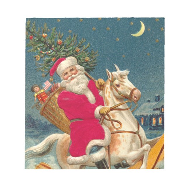 Bloco De Notas Santa Claus on a wooden horse (Frente)