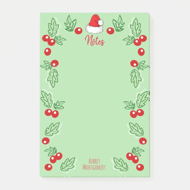 Bloco De Notas Santa Hat e Holly Berries | Personalizado (Frente)