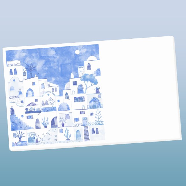 Bloco De Notas Santorini Grécia Watercolor (Santorini Oia Greek Island blue and white watercolor art Post It note)