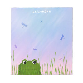 Bloco De Notas sapo de desenho animado espiando pela grama libélu