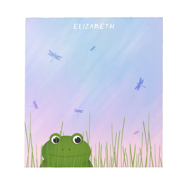 Bloco De Notas sapo de desenho animado espiando pela grama libélu (Frente)