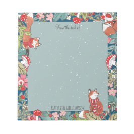 Bloco De Notas Sapo Whimsso Fox Mushroom Teal Woodland Natal