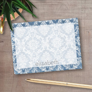 Bloco De Notas Sapphire Blue Vintage Cor damasco e nome