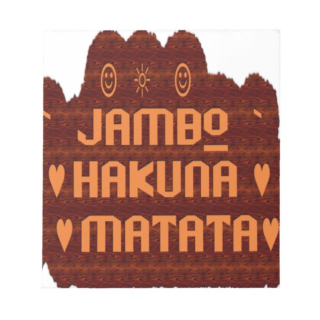 Bloco De Notas Saudação Africana: Jambo Hakuna Matata Wood Design (Frente)