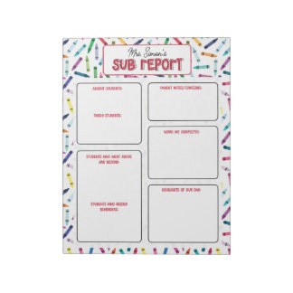 Bloco De Notas Scattered Crayons Substitute Teacher Report Note