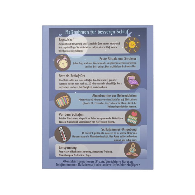 Bloco De Notas Schlafhygiene-Infoblätter für Klienten/Patienten (Invertido)