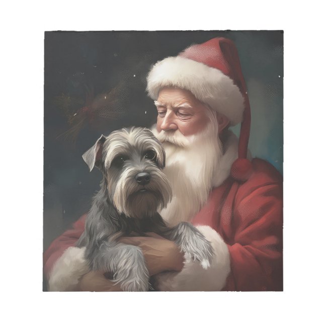 Bloco De Notas Schnauzer Com Papai Noel Natal Festivo (Frente)