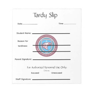 Bloco De Notas School Tardy Slip