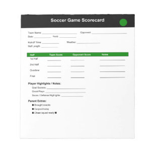 Bloco De Notas Scorecard de Jogo de Futebol