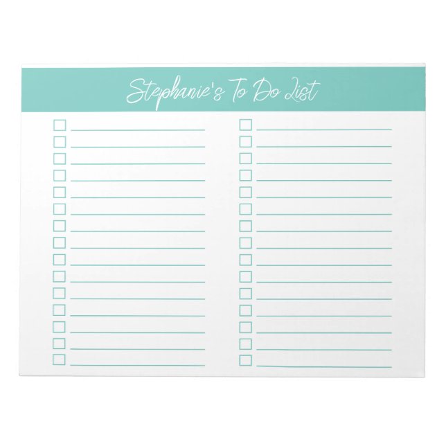 Bloco De Notas Script Aqua 8.5x11 Two Column Checklist (Frente)