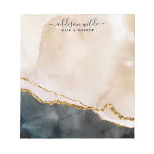 Bloco De Notas Script Aquarela Rosa Preto Mármore Dourado Negócio