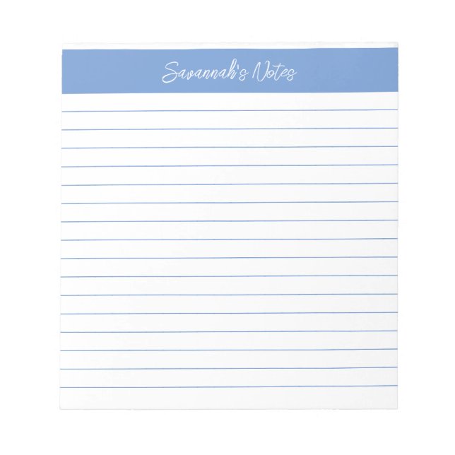 Bloco De Notas Script Azul Clássico Moderno Periwinkle Personaliz (Frente)