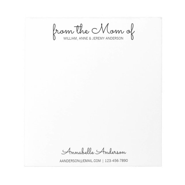 Bloco De Notas Script Básico Simples Moderno Da Mãe (Frente)