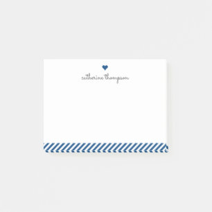 Bloco De Notas Script Bonito Girly Raiz do Coração de Stripe Azul
