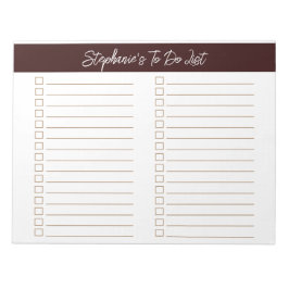 Bloco De Notas Script Chocolate Brown 8.5x11 Two Column Checklist